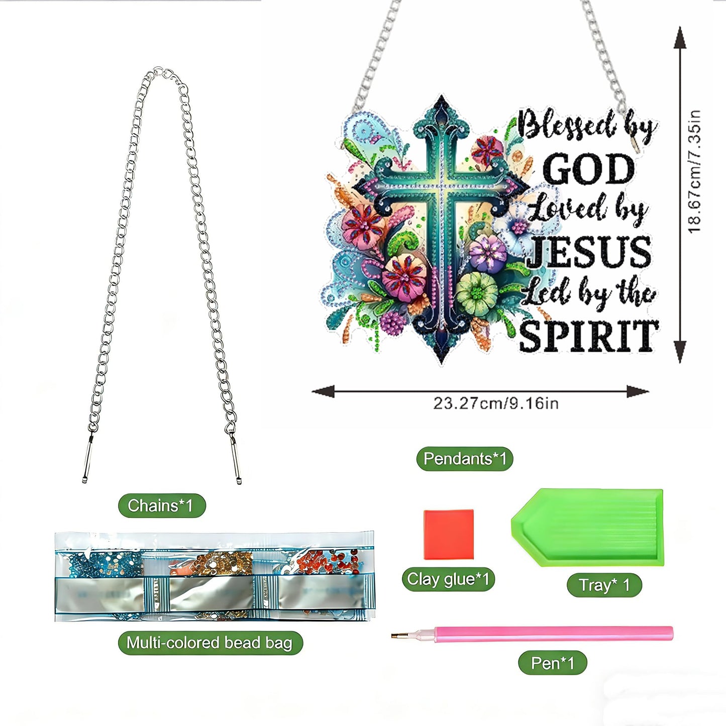 LPDJITO Flower Cross Pendant Diamonds Art kit for Adult,DIY Cross Pendant Diamonds Painting Art Kit, Acrylic Diamonds Painting Board Kit Ornament, Special Crystal Diamond Hanging Ornament Flowers