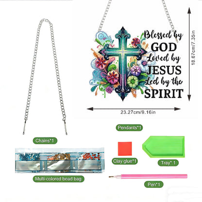 LPDJITO Flower Cross Pendant Diamonds Art kit for Adult,DIY Cross Pendant Diamonds Painting Art Kit, Acrylic Diamonds Painting Board Kit Ornament, Special Crystal Diamond Hanging Ornament Flowers