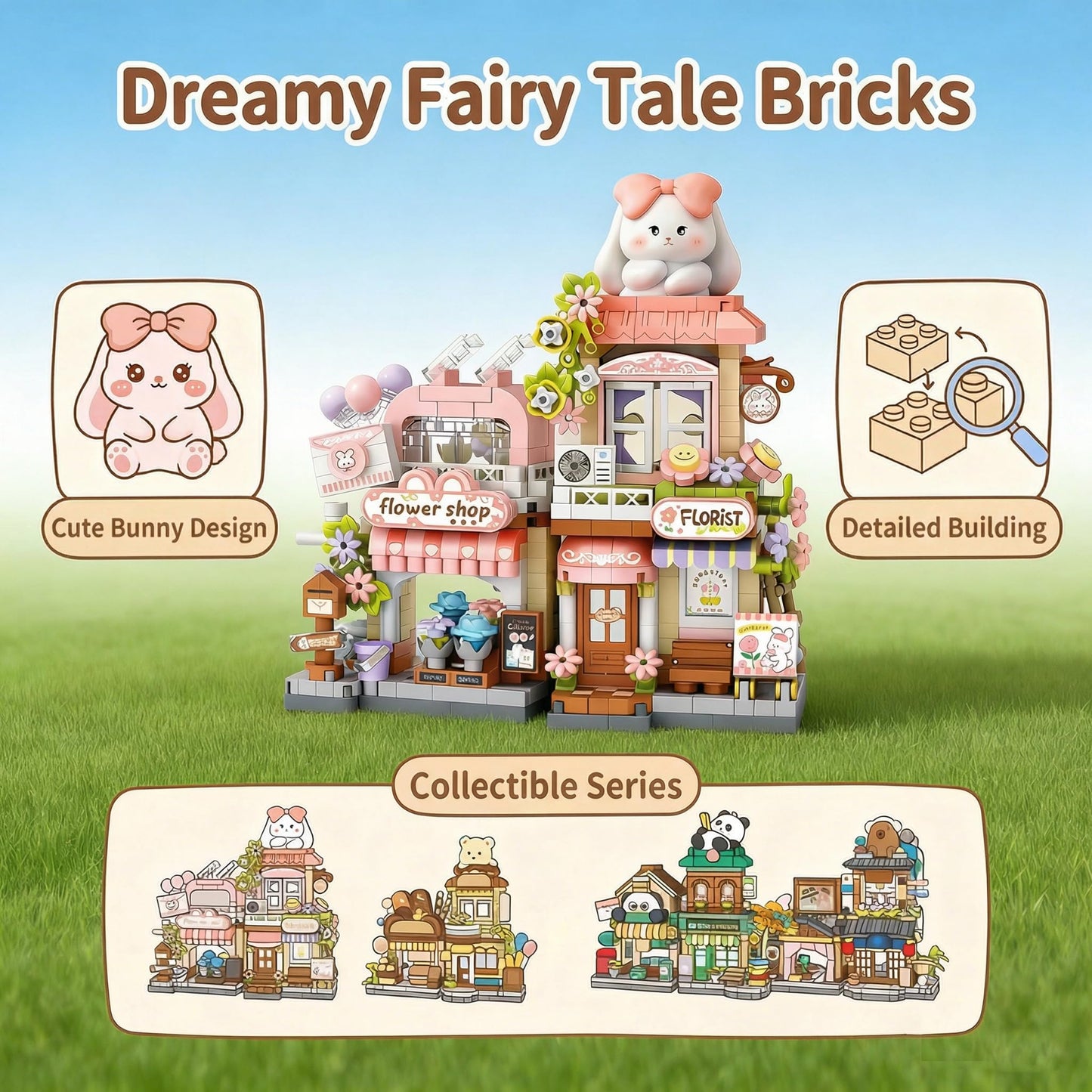 Bear Cub’s Bakery Shop City Street View Miniature House Mini Building Micro Blocks Toy Store Set for Home Decor Toys Birthday Gifts