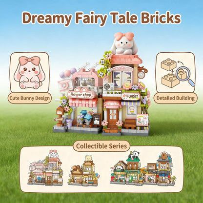 Bear Cub’s Bakery Shop City Street View Miniature House Mini Building Micro Blocks Toy Store Set for Home Decor Toys Birthday Gifts