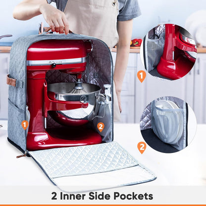 BAGSPRITE Stand Mixer Cover with Appliance Sliders Base, Compatible with KitchenAid Mixer, Storage Bag with Pockets
