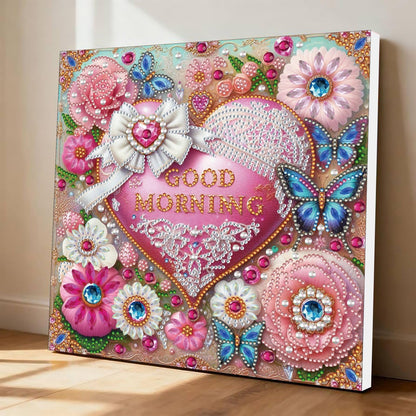 DIYDeligths DIY Diamond Pearl Art Painting with Frame 9.84in Handmade Paste Painting Healing Stress-Relieving Home Wall Decoration No Framing Required (Flowers Heart)