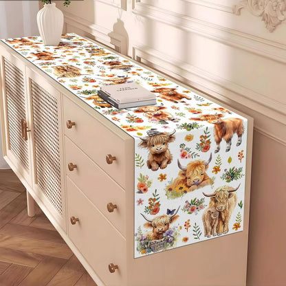 Heyfary Highland Cow Table Runner Spring Summer Fall Cowgirl Cowboy Floral Western Birthday Party Decorations Home Kitchen Dining Room Table Decor