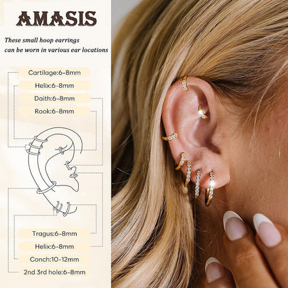 Small Gold Hoop Earrings for Women Men,14K Gold Plated in 316L Surgical Steel Hinge Huggie Hoop Earrings fit Cartilage Helix Tragus Sung Earlobe Lightweight Hypoallergenic Earrings (1 Pair-6mm)
