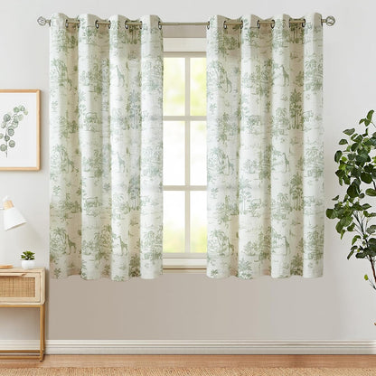 jinchan 63 Inches Country 2 Linen Toile Curtains Long for Living Room Toile de Jouy Floral Curtains French Farmhouse