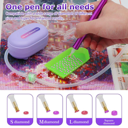 Sthmeyue Portable Diamond Painting Pen – Ultra-Light, Travel-Friendly | USB‑C Power Bank/PC Charging | 600mAh Battery + Quiet Operation | 3-Mode Suction & Wax-Free (Violet)