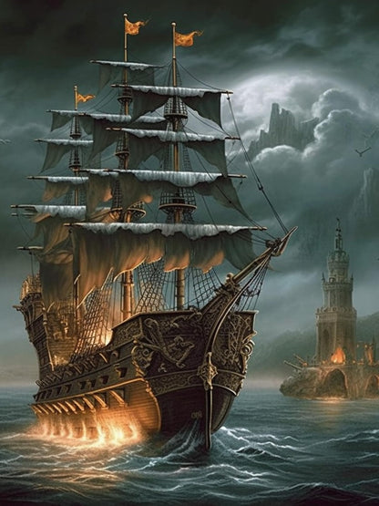 Diymood DIY 5D Diamond Painting Kits for Adults Pirate Ship - Diamond Art Kits for Adults Boat | Full Drill Round | Crystal Mosaic Picture | Beginner | Home Wall Decor | 16x20 inch