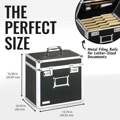 Vaultz Locking File Organizer Box - 13.5 x 13.25 x 10.5 Inch Large, Portable Locking Storage Box for Filing Letters & Documents w/Combination Lock, Black