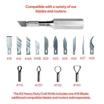 Excel Blades K6 Heavy-Duty Precision Knife – Hexagonal Metal Handle with Angled #19 Blade – Easy-Change Craft Knife for Cutting Thick Materials, Paper, Plastic and Wood - Made In USA