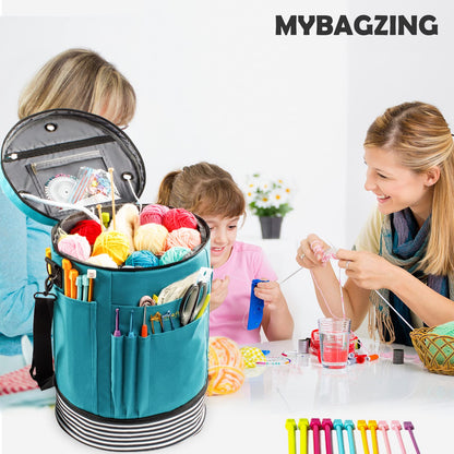 MYBAGZING Expandable Yarn Storage Organizer, Crochet Bag & Yarn Tote with Zipper Closure, Yarn Holder for Crocheting and Knitting for Yarn Skeins, Hooks, Needles,Accessories – Gift for Crafters