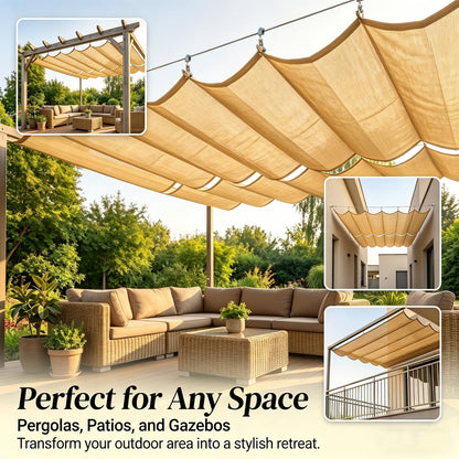 Wave Shade Sail Awning，Retractable Wave Shade Sails，Retractable Sun Shade Canopy Cover Sliding Wave Shade Sail for Pergola Patio Deck Yard Gazebo Outdoor(W1*L14m/W3.28*L45.93ft)