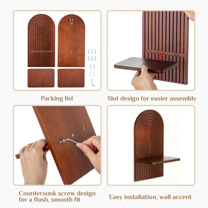 Walasis Mid Century Modern Candle Sconces: Set of 2 Walnut Boho Wall Candle Holder Decor for Living Room Fireplace - Arch Candle Shelf for Plants Pillars Candles
