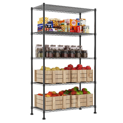 REGILLER 5-Wire Shelving Metal Storage Rack Adjustable Shelves,Standing Storage Shelf Units for Laundry Bathroom Kitchen Pantry Closet(Black,11.8" D x 16.6" W x 53.5" H)
