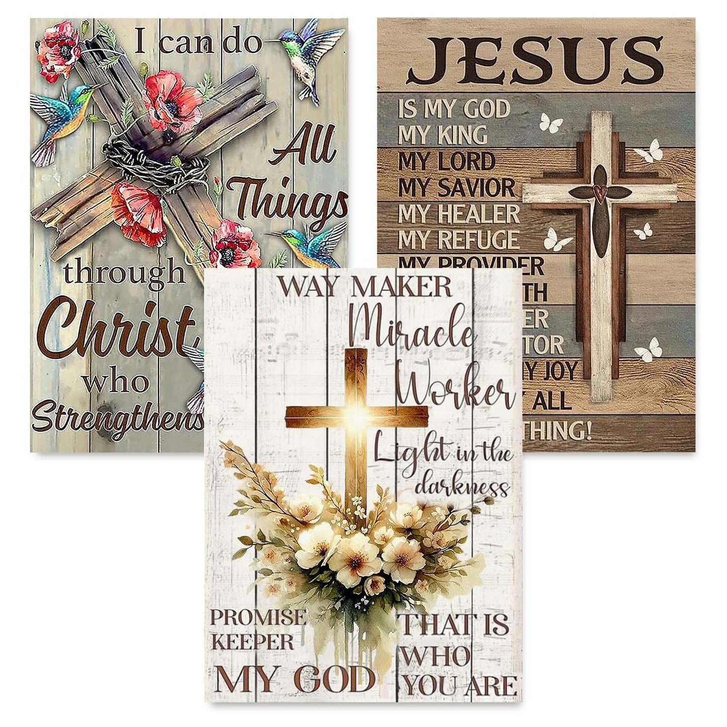 Diamond Art Kits for Adults Beginner, 3 Pack Christian Cross with Flowers Diamond Kits 5D Diamond Dots Gem Art Crafts with Tools Round Full Drill Funny Crafts for Home Wall Decor&Gift 12x16 inch
