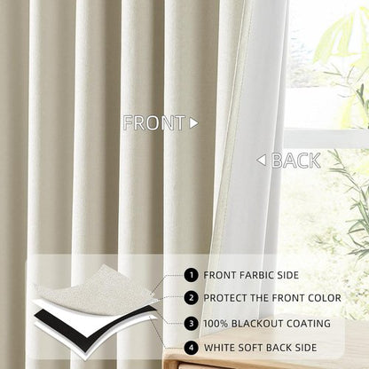 ChrisDowa 100% Blackout Curtains - Birch Solid Thermal Insulated Drapes | 45" Long, 2 Panels for Bedroom & Living Room