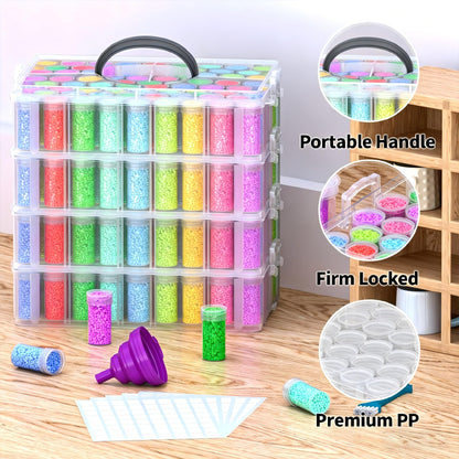 VANSUNS 4-Tier Diamond Painting Storage Box, 208 Slots Large Capacity Portable Transparent Diamond Art Storage, Suitable for Pills,DIY Art Crafts, Diamond Art Storage Containers