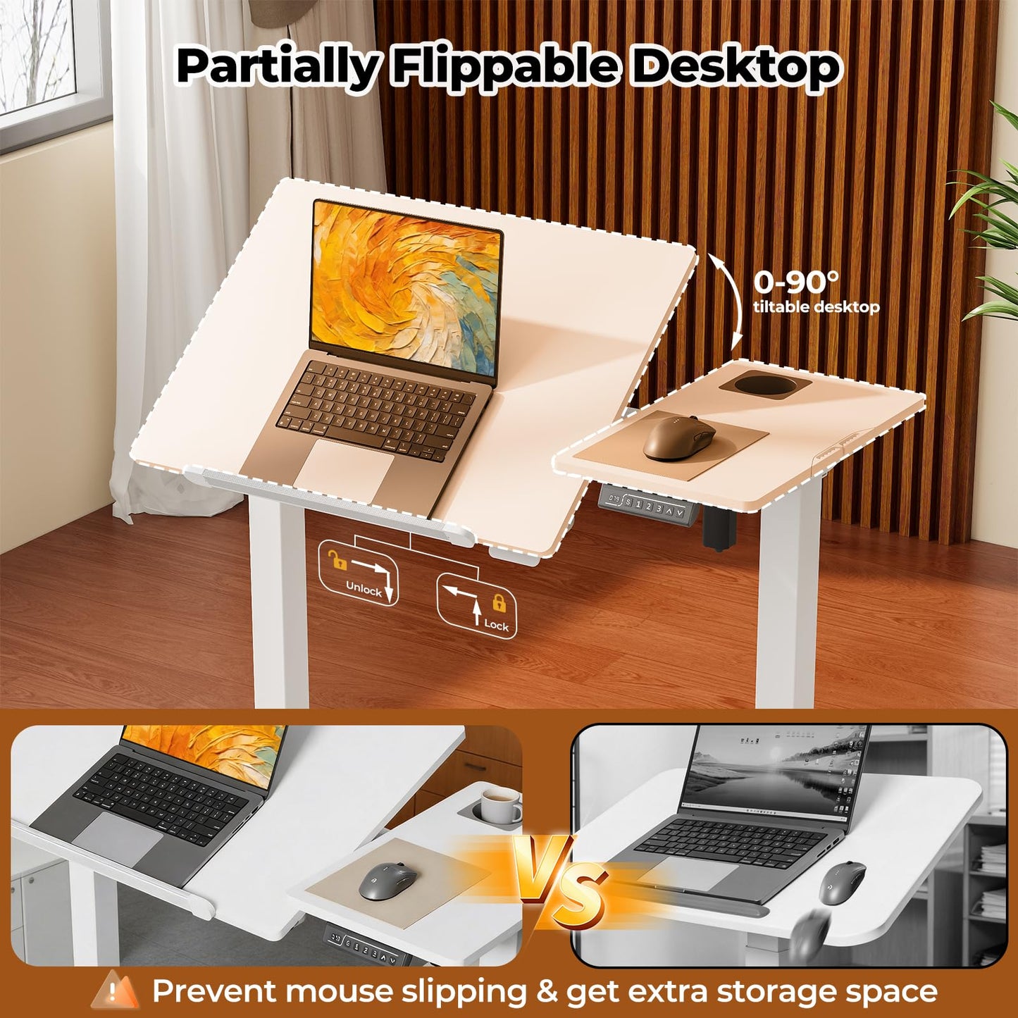 JOY worker Electric Drafting Table, 40×20" Height Adjustable Standing Art Desk, Drawing Workstation with 0‑90° Tiltable Surface, Cup Holder & Cable Management for Artist Craft Home Studio, White