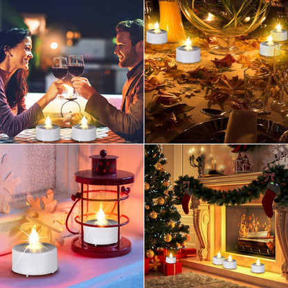 Tea Lights Flameless Battery Operated Candles-50 Pack LED Electric Flickering Votive Candle Long Lasting 200 Hours, Realistic and Bright for Seasonal Festive Celebrations Decoration Warm White