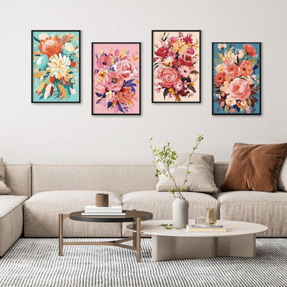 4 Pack Framed Paint by Numbers Kit for Adults with Wooden Easel, Flowers Paint by Numbers with Frame for Beginner, Flowers Adult Paints by Number Kits on Canvas Framed for Wall Decor 8 x 12 Inch