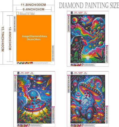 EIBEILI Diamond Art Kits for Adults - 3 Pack Hippie Hippy Alien,Starry Rainbow,Gnome Diamond Painting Kits for Adults,5D Round Full Drill Gem Art,DIY Crafts Kits for Gift Home Wall Decor 12x16inch