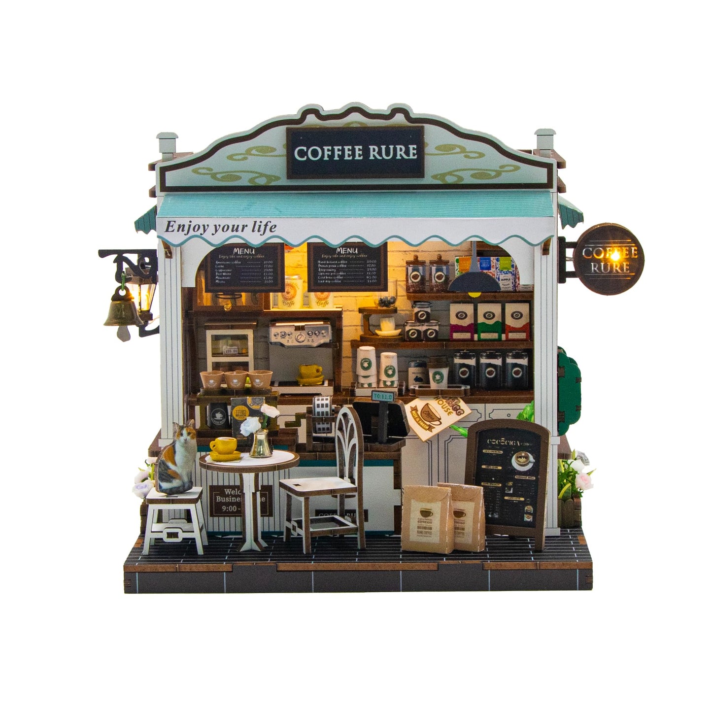 Cyraft Miniature Coffee Shop Kits DIY for Adults and Teens, Miniature House Book Nook with Lights, Craft Kit for Family and Friends