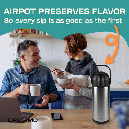 Coffee Carafe Airpot & Cleaning Brush - 101oz / 3L Airpot for Hot or Cold Drink, Coffee Dispenser with Pump
