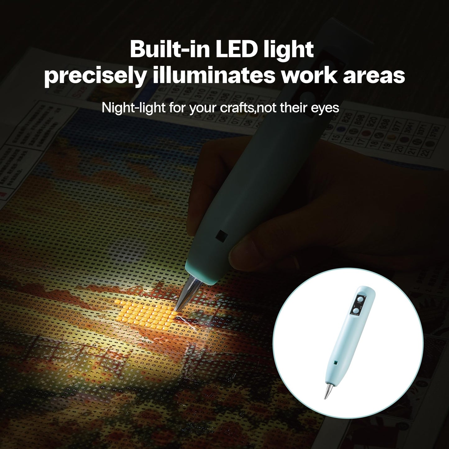 Electric Diamond Painting Pen - Cordless Diamond Art Pen Low-Noise Wax-Free, Rechargeable 2-Speed with LED Light & Removable Magnifier, Portable Diamond Art Accessories for Crafts Lovers