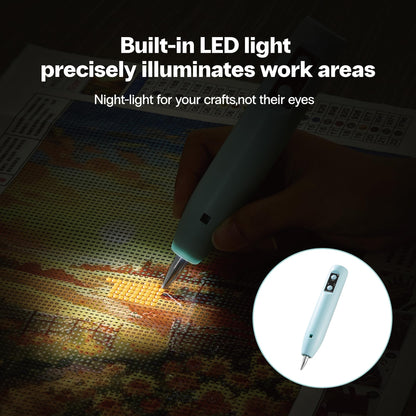 Electric Diamond Painting Pen - Cordless Diamond Art Pen Low-Noise Wax-Free, Rechargeable 2-Speed with LED Light & Removable Magnifier, Portable Diamond Art Accessories for Crafts Lovers