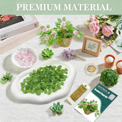 XHYMIA Beaded Plant Kit Green Glass Leaf Beads, Flower Glass Beads Mini Forever Plant Making and DIY Crafts with Video Tutorials