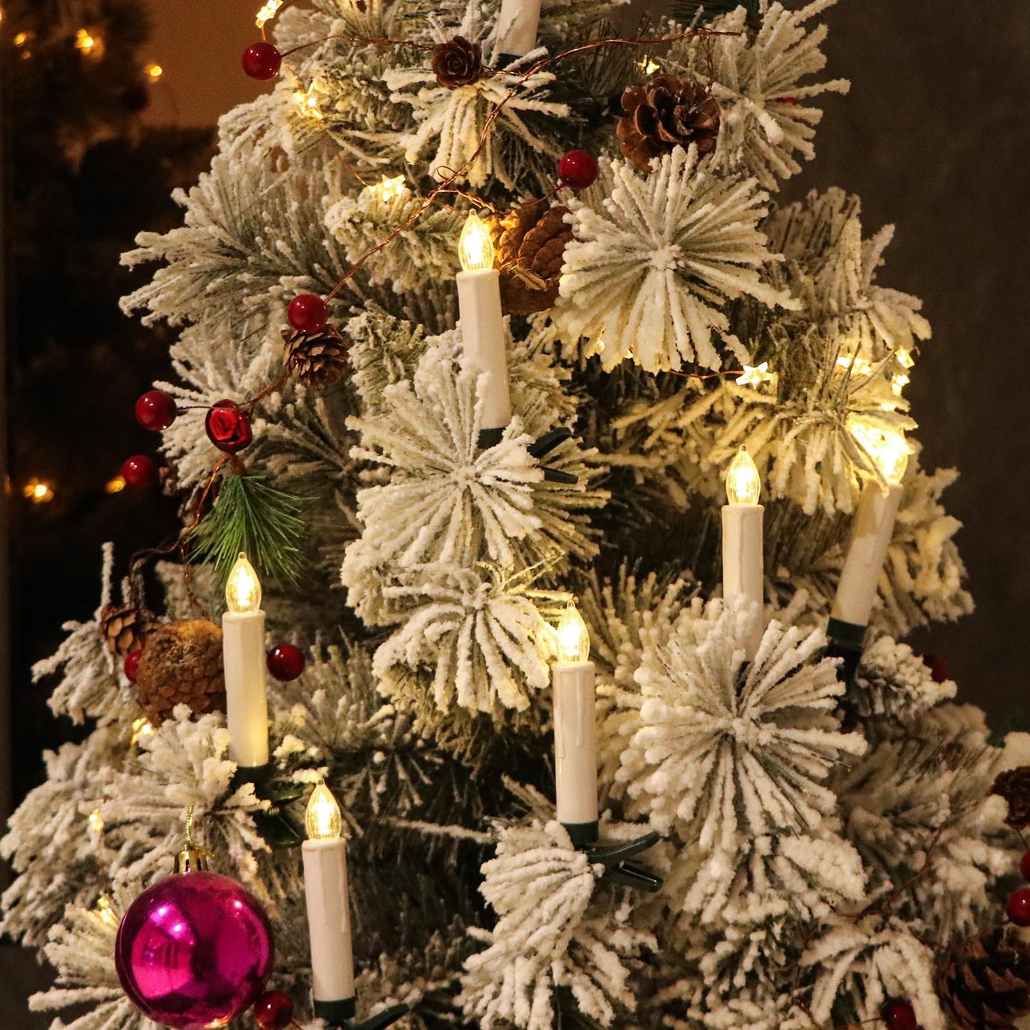 DRomance Christmas Tree Flameless Taper Candle Lights Battery Operated with 10-Key Remote and Timer, 30 Pack Plastic 3D Wick Flickering LED Taper Candles Multi-Using Home Garden Holiday Decor 3.4"