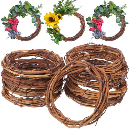 GATHINESS 10pcs Grapevine Wreath Frames, 4 Inch Rattan Form Natural Vine Wreath Frame for DIY Christmas Decor for Front Door Wedding Party Floral Dried Rattan Ring Hoop Crafts Set Brown