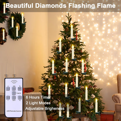 Kuandawei LED Christmas Candles, Flickering Clip on Candles for Christmas Tree, Battery Operated with Remote Timer, Warm White Light, Flameless Taper Candle for Home Christmas Decor, Set of 30