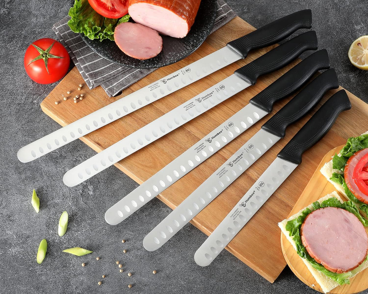 Chef 10-Inch Carving Knife, NSF Certified CP5-10, Granton Edge for Turkey Ham Meat Slicing, Black