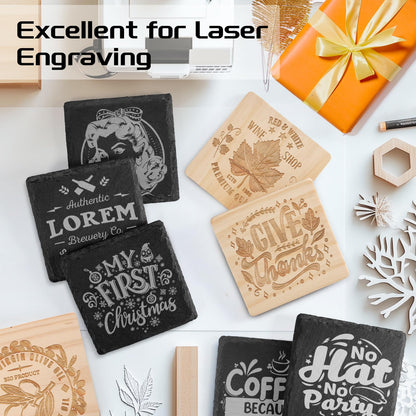 72 PCS Laser Engraving Coasters Blanks, MAPRIAL 4 Inch 36 PCS Black Slate Stone Drink Coaster Bulk, 36 PCS Wood Coasters, Engravable Materials for Engraver, Christmas, Wedding, Party, Crafts, Square