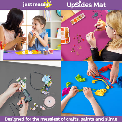 Just Messin' Silicone Art Mat Bundle – 16”x26” Gray & 12”x18” Blue Mats with High .6" Edge, Non-Slip, Heat Resistant for Crafts, Resin,Paint & Jewelry-Making