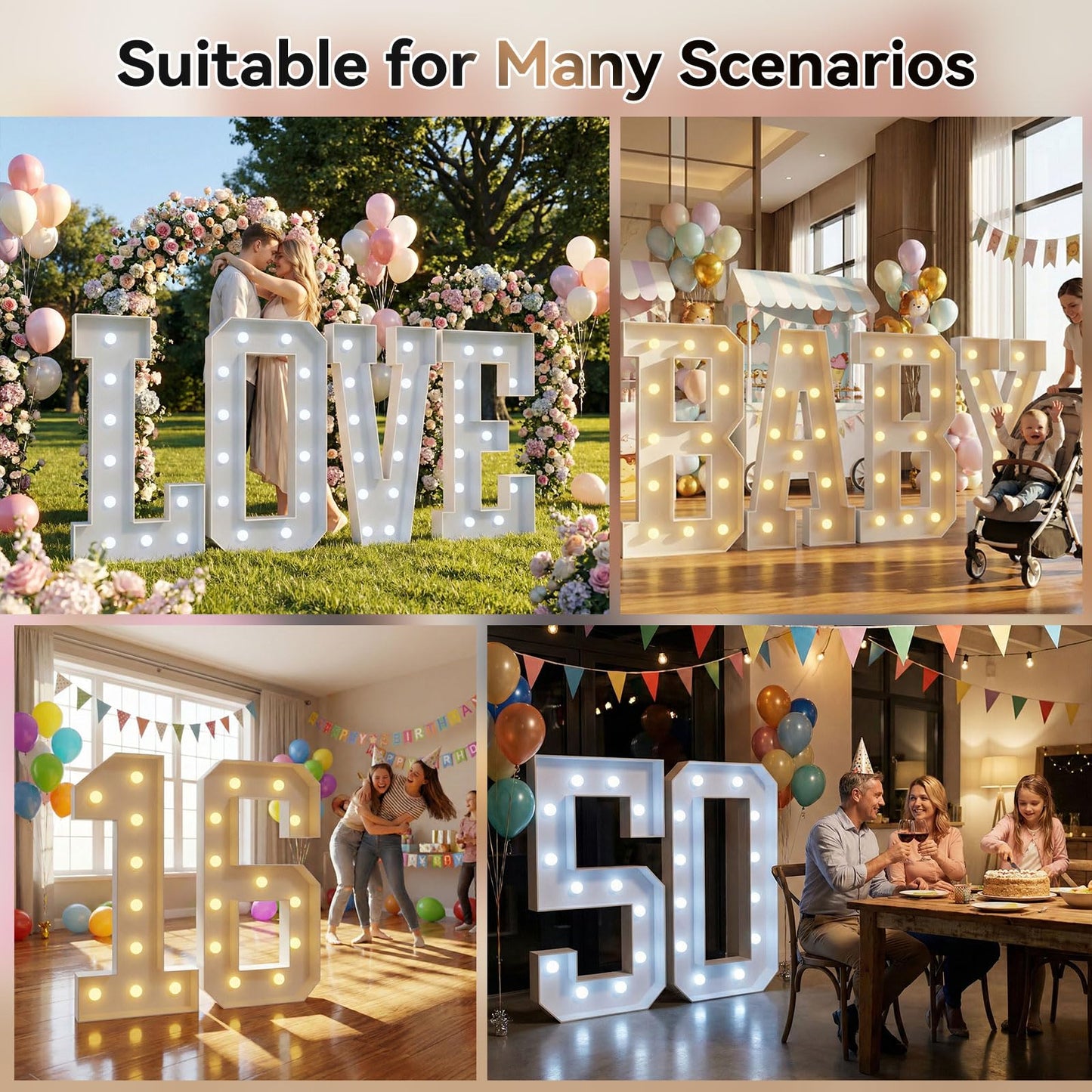 Ledido 4FT Warm White & Cool White Marquee Light Up Letter A, Easy to Assemble Marquee Letters 4 Feet Tall, Large Lighted Letter for Birthday Graduation Baby Shower Anniversary Party Decorations (A)