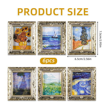 JHGCVX Miniature Dollhouse Accessories for Dollhouse Furniture on 1:12 Scale, Dollhouse Picture Frame for Miniature Home Wall Decoration Mural Model Accessories(6 Frames & Impressionist Pictures)