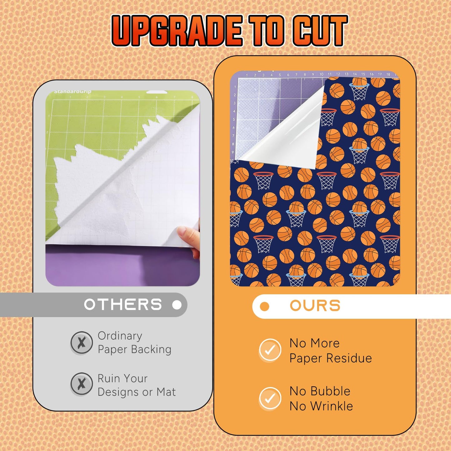 Tintnut Basketball Patterned Permanent Vinyl-10 Sheets 12"x10" Permanent Adhesive Vinyl for Cutting Machine,Waterproof Vinyl for Home Decor Self Sticker