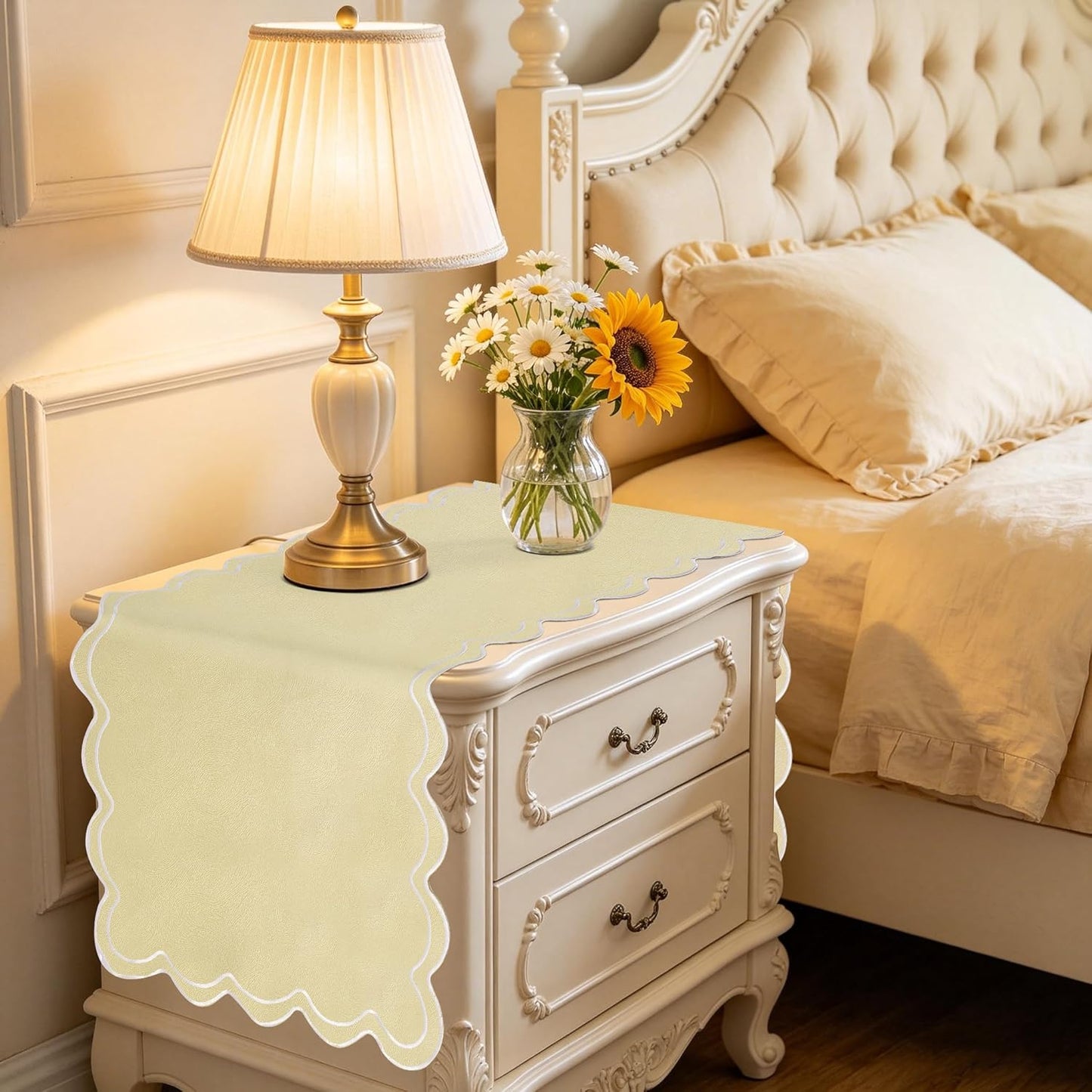 15 36 Inch, yuboo Small Scalloped Table Runner x Vintage Short Champagne Coffee Table Cover, Dresser Scarf for Bedroom