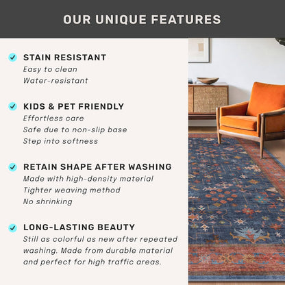 Skiennix Washable Kitchen Rugs - Stain Resistant Non-Slip Area Rug for Entryway | 3x4 Navy Blue