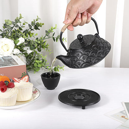 Sumnacon 2 Pcs Cast Iron Tea Pot Trivet with Rubber Covers, Vintage Kettle Trivet for Kitchen Dining Office Countertop