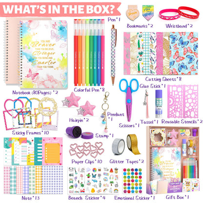 ADUSRIZ 2-Pack DIY Journal Kit for Girls Ages 8-14 Year Old, Birthday Christmas Gifts for Teen Girls, 70+ Pcs Art & Crafts, Scrapbook & Diary Supplies Toy Set Trendy Stuff for Kids