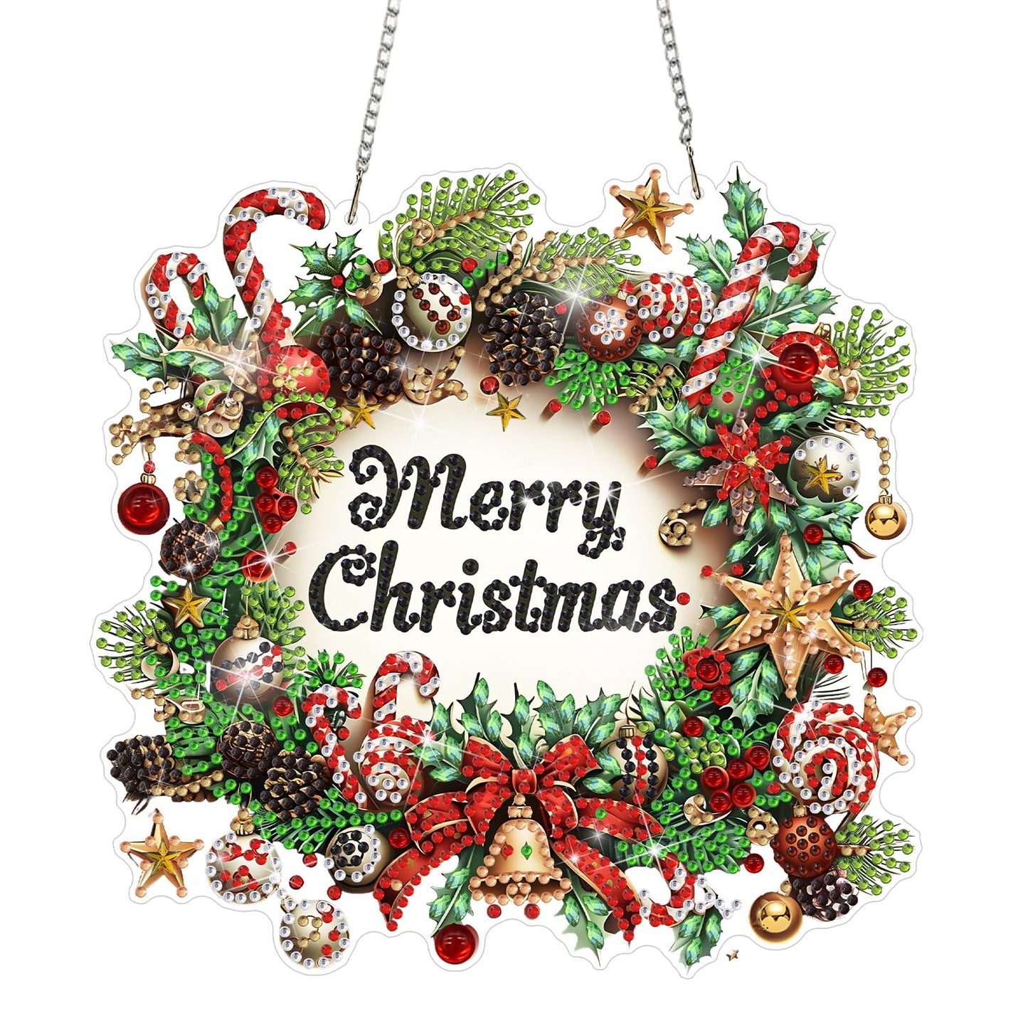 DOMROM Hanging Diamonds Art Kits for Adults, Christmas Wreath DIY Special Shaped Diamond Painting, Gem Art Suncatcher Ornament for Home Window Wall Decor