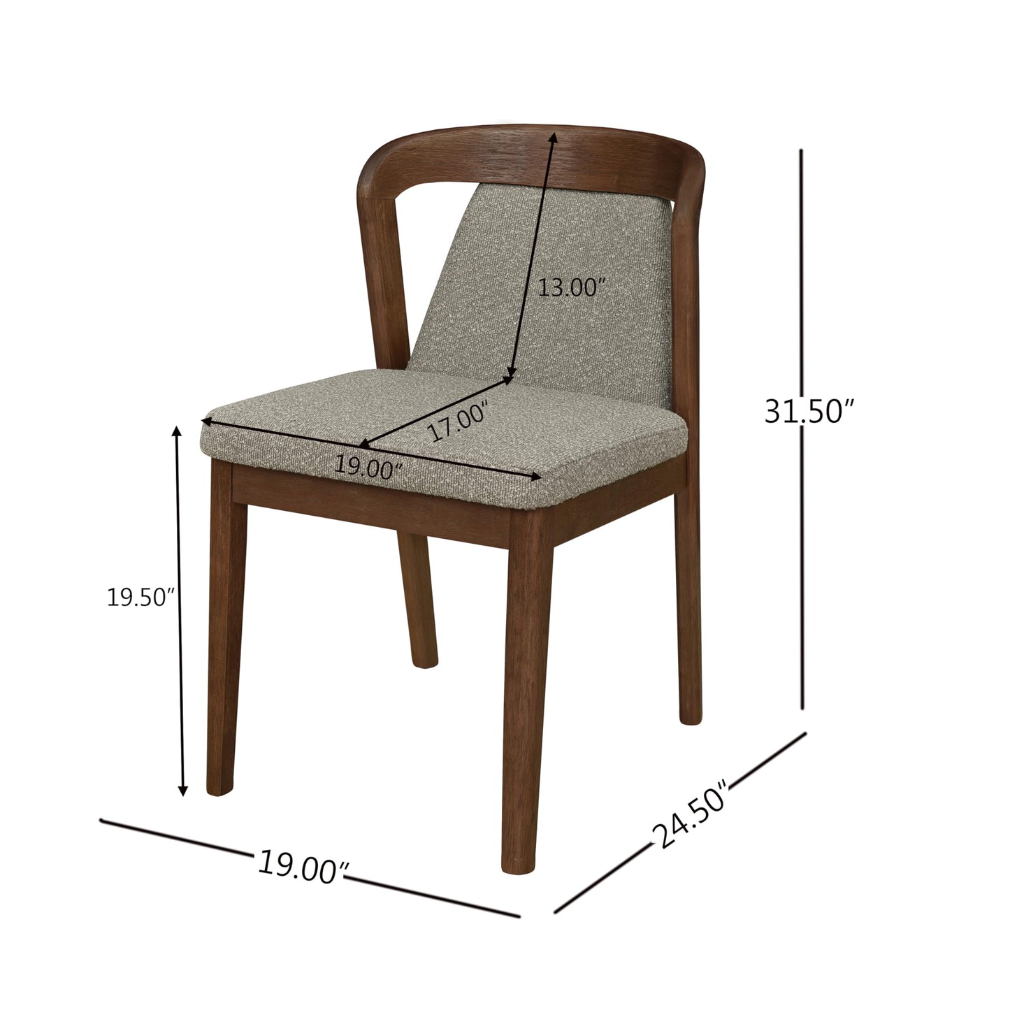 Christopher Knight Home Falei Boucle Upholstered Dining Chair Set of 2, Curved Backrest Kitchen Side Chair, Wooden Armless Dining Room Chair, Extra Seat for Living Room, Walnut+Light Brown