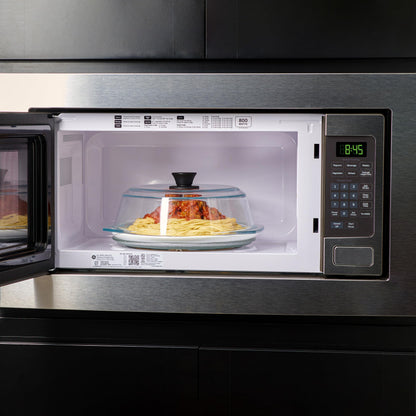 Le’raze Tall Glass Microwave Splatter Cover for Food - Cookware & Bakeware Serving Dish Cover, Plate Guard Lid with Easy Grip Silicone Handle Knob - 100% Food Grade BPA Free & Dishwasher Safe - 10in