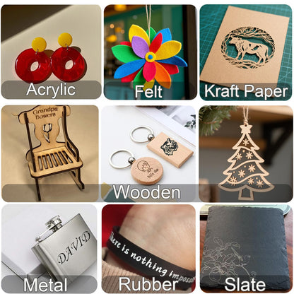 216Pcs Laser Engraving Material Kit, 27 Kinds Blanks for DIY Crafts Includes Wood, Acrylic, Metal, Fabric, Rock, PU Leather,Diatom Mud Blanks Material
