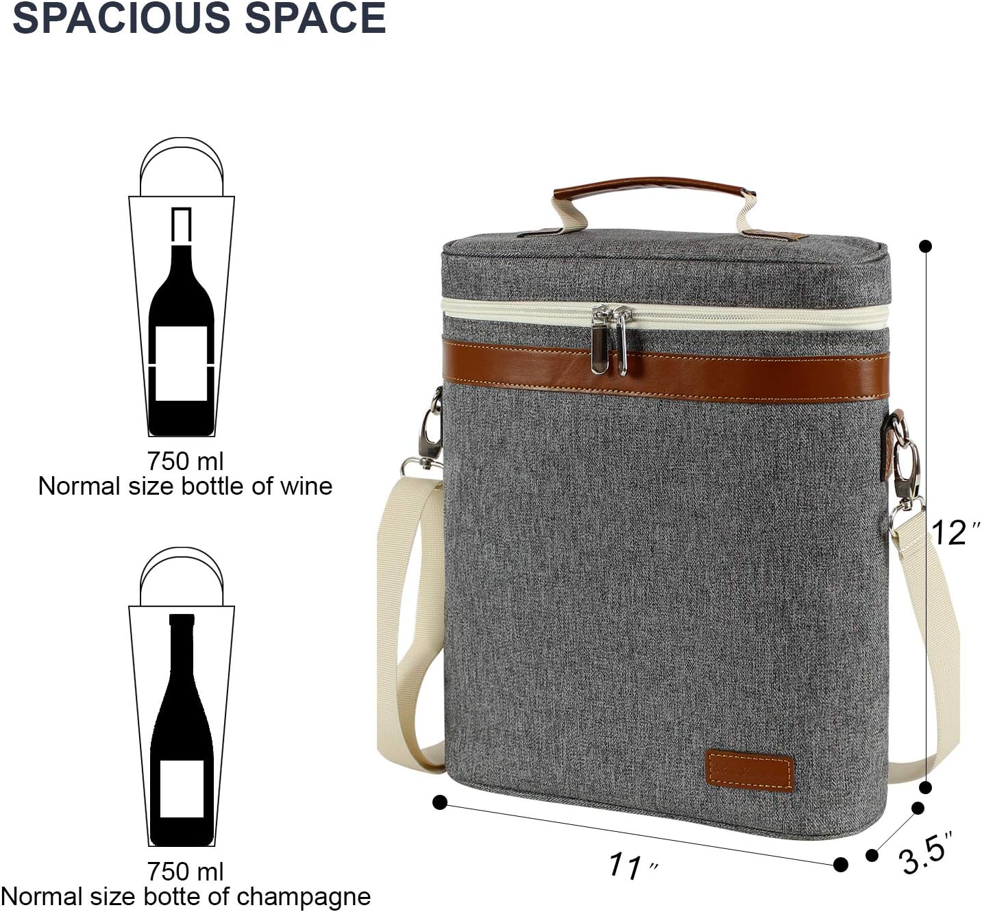 3 Bottle Insulated Wine Tote Carrier Bag - Portable Travel Padded Wine Cooler with Corkscrew Opener