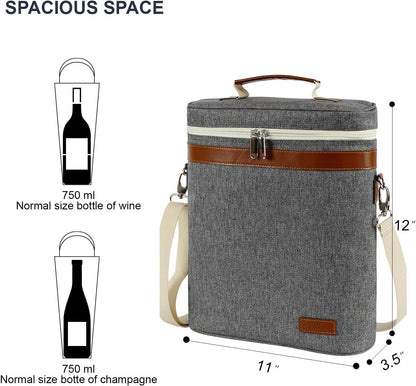 3 Bottle Insulated Wine Tote Carrier Bag - Portable Travel Padded Wine Cooler with Corkscrew Opener