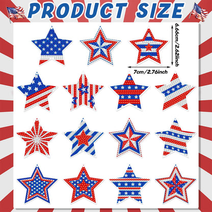 BBTO 15 Pcs 4th of July Star Diamond Art Keychains Patriotic Star Ornaments 250th Anniversary Memorial Day Painting Keychains Red White Blue Independence Day Diamond Art Kits for Kids Adults Crafts