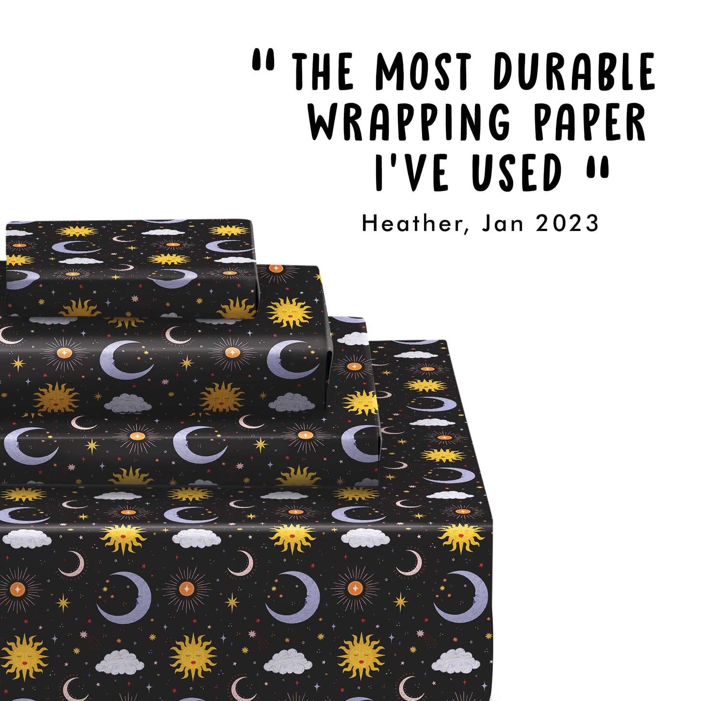 CENTRAL 23 Black Celestial Gift Wrap - 6 Sheets With Moons, Suns & Stars Galaxy - Birthday Wrapping Paper For Teens, Adults & Astrology Lovers - Christmas Holidays, Halloween - Recyclable